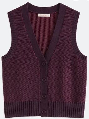 Marine Layer Robin Textured Sweater Vest in Deep Purple l V-Neck Button Sweater